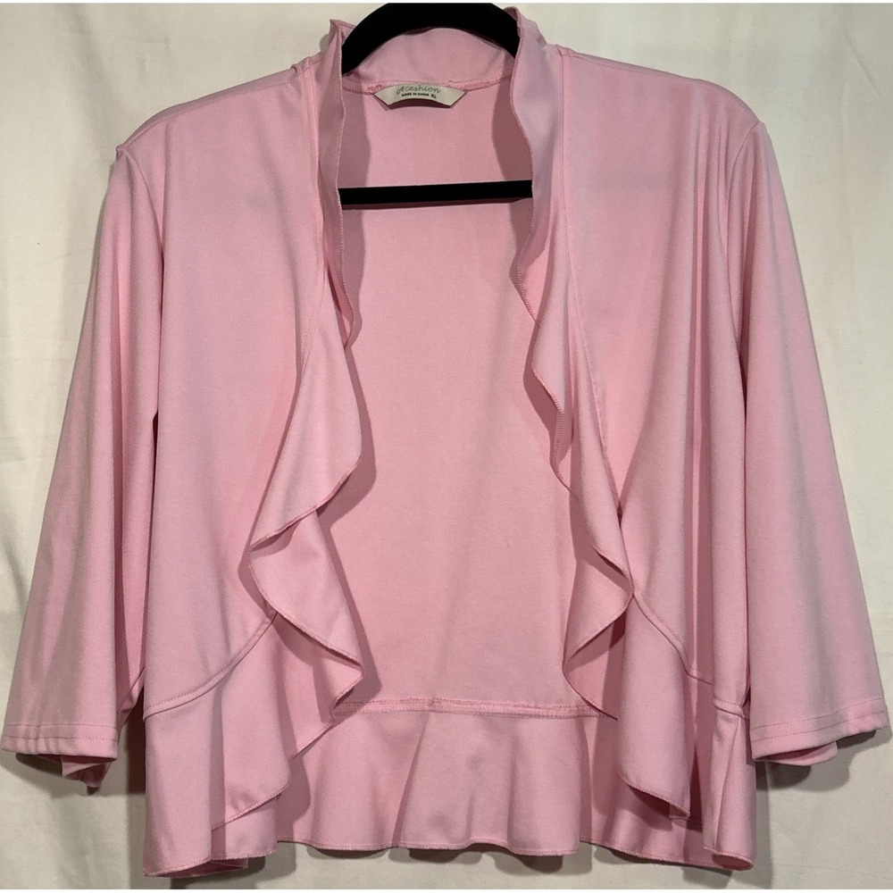 Bolero Ruffles Pink Shrug Cover Up Waterfall Opening XL 3/4 Sleeve length